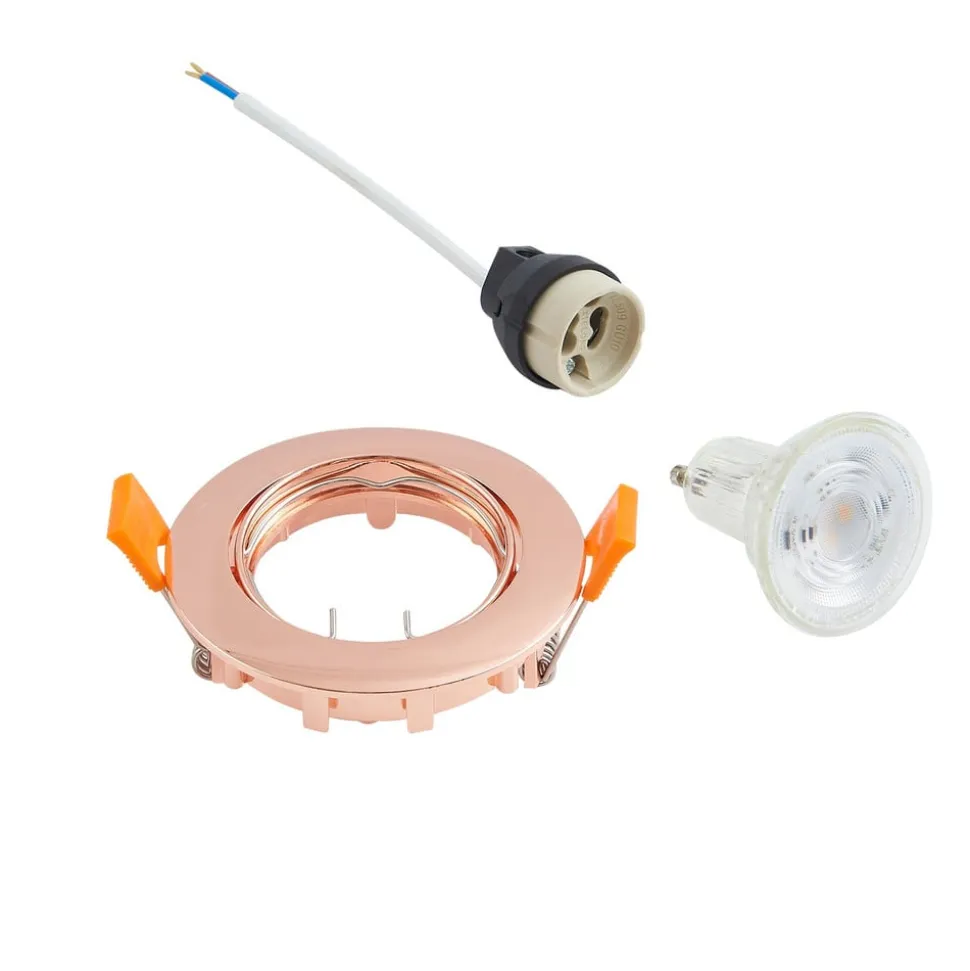 Prios forsænket loftlampe Fibur, kobber, aluminium, Ø 8,2 cm