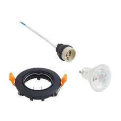 Prios forsænket loftlampe Fibur, sort, aluminium, Ø 8,2 cm