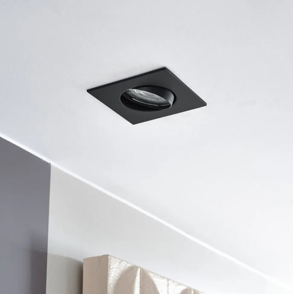 Prios indbygningslampe Fibur, sort, 9 cm, GU10