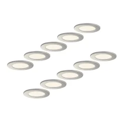 Prios LED-indbygningslampe Cadance, sølv, 12 cm, sæt med 10, CCT