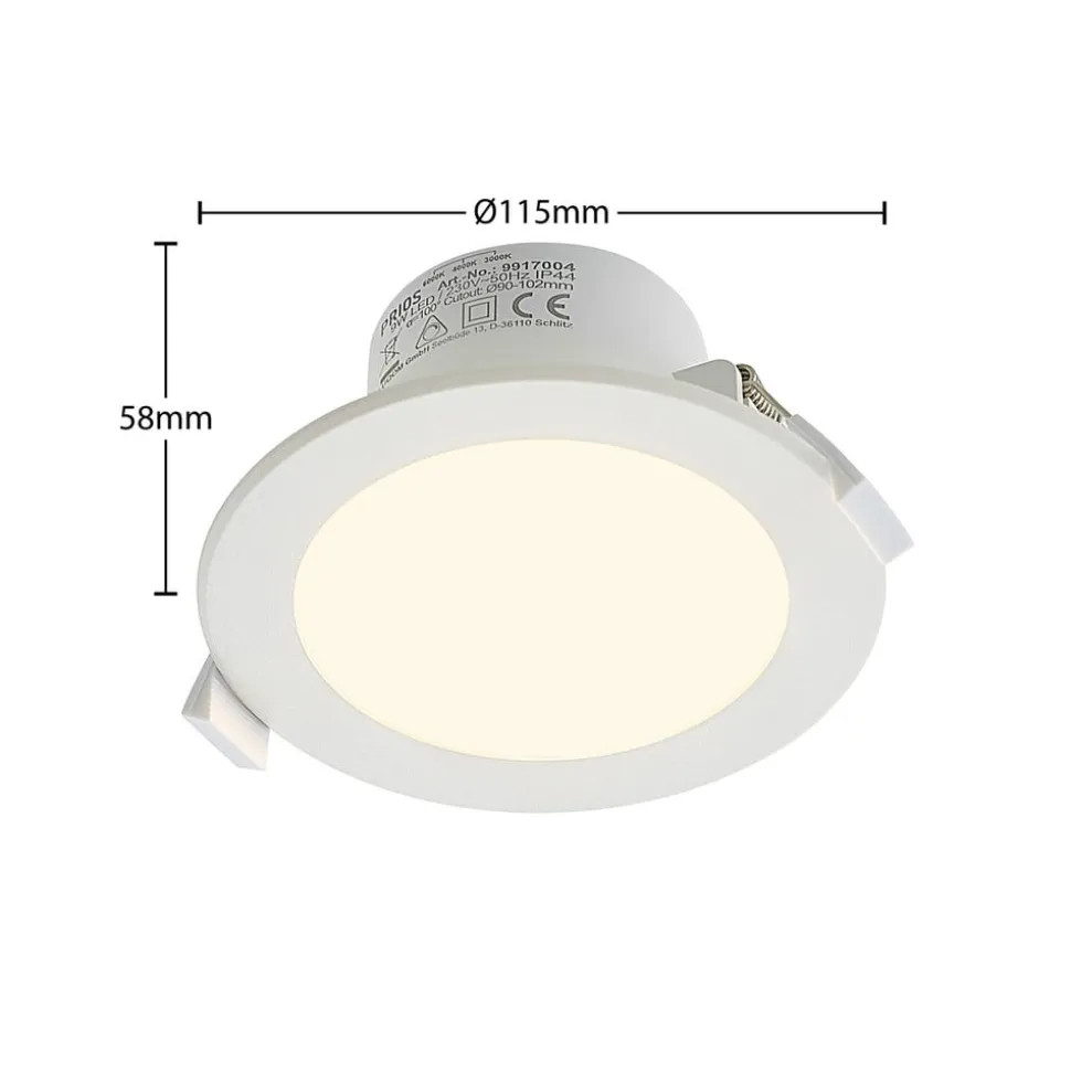 Prios LED-indbygningsspot Rida, hvid. Ø 12 cm, CCT, IP44