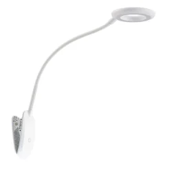 Prios LED-klemmelampe Harumi, hvid, genopladeligt batteri, USB, 51 cm høj