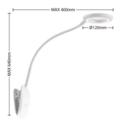 Prios LED-klemmelampe Harumi, hvid, genopladeligt batteri, USB, 51 cm høj