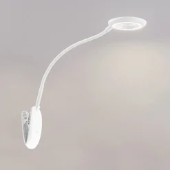 Prios LED-klemmelampe Harumi, hvid, genopladeligt batteri, USB, 51 cm høj