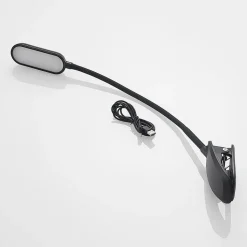 Prios LED-klemmelampe Najari, sort, genopladeligt batteri, USB, 51 cm