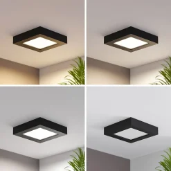 Prios LED-loftlampe Alette, sort, 12 W, CCT, dæmpbar