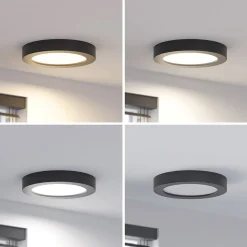 Prios LED-loftlampe Edwina, sort, 23 cm, CCT, IP44