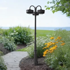 Prios LED-udendørslampe Thorus, 204 cm, sort, 3 lyskilder, IP44