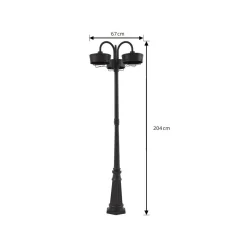 Prios LED-udendørslampe Thorus, 204 cm, sort, 3 lyskilder, IP44