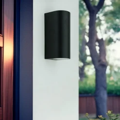 Prios udendørs væglampe Tetje, sort, rund, 16 cm, sæt med 4 stk