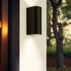 Prios udendørs væglampe Tetje, sort, rund, 16 cm