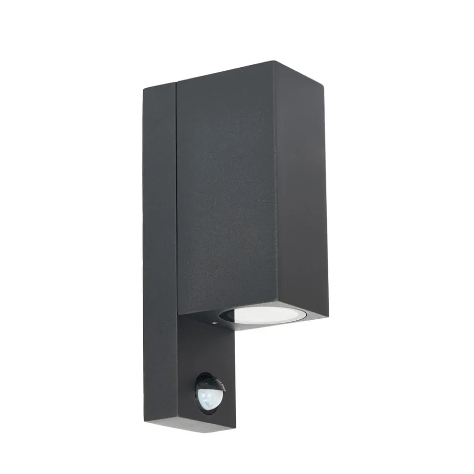 Prios udendørs væglampe Tetje, sort, kantet, sensor