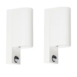 Prios udendørs væglampe Tetje, hvid, rund, sensor, sæt med 2 stk