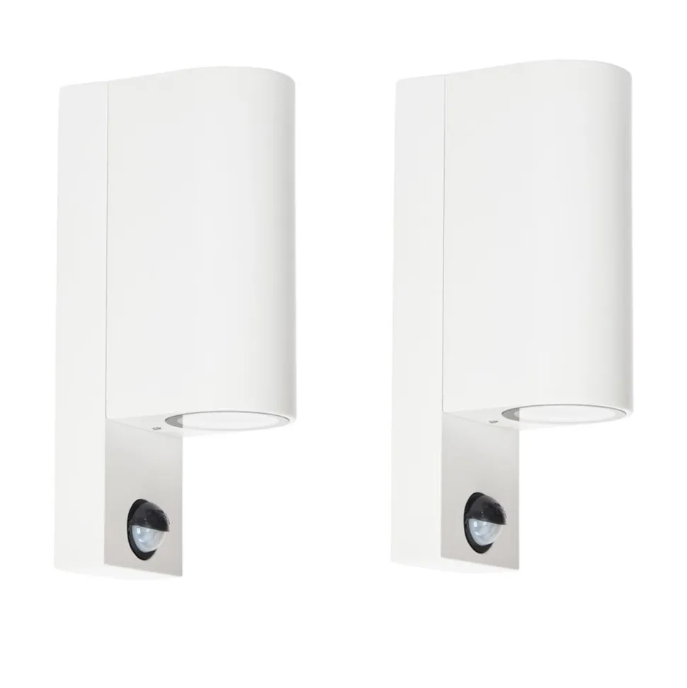 Prios udendørs væglampe Tetje, hvid, rund, sensor, sæt med 2 stk