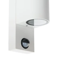 Prios udendørs væglampe Tetje, hvid, rund, sensor