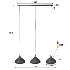 Punchray pendel med tre lys, tragtformet