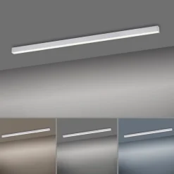 PURE LED-loftlampe Lines, 110 cm, sølv, CCT, fjernbetjening