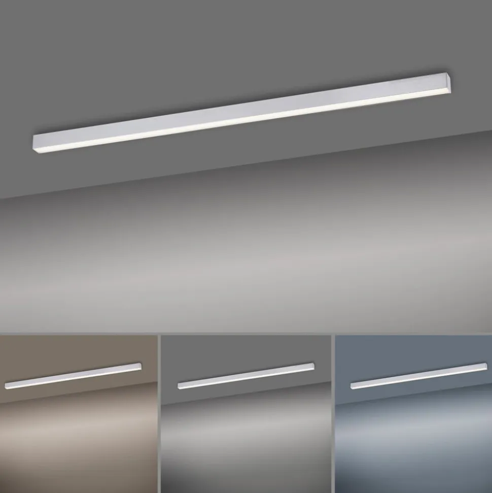 PURE LED-loftlampe Lines, 110 cm, sølv, CCT, fjernbetjening