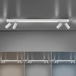 PURE LED-loftlampe Lines, 120 cm, sølv, fjernbetjening