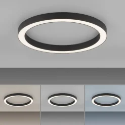 PURE LED-loftlampe Lines, Ø 50 cm, antracit, CCT, fjernbetjening