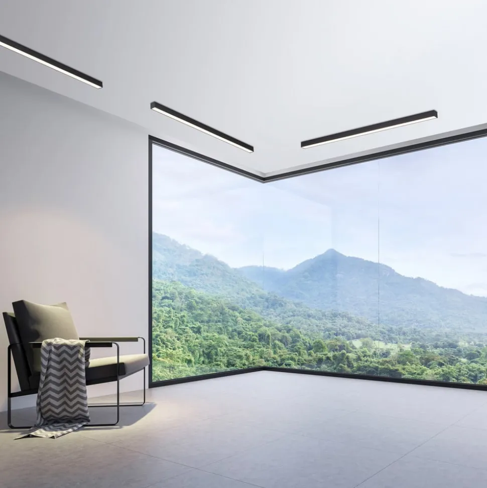 PURE LED-loftlampe Lines, 110 cm, antracit, CCT, fjernbetjening