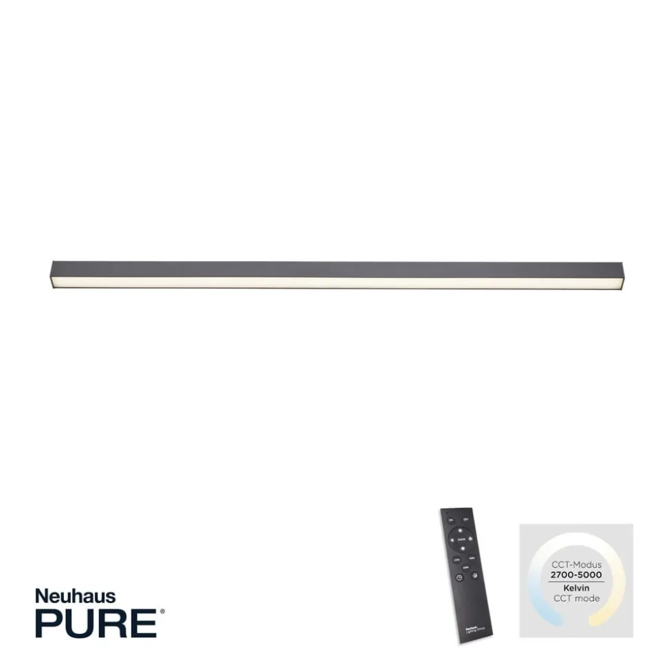PURE LED-loftlampe Lines, 110 cm, antracit, CCT, fjernbetjening