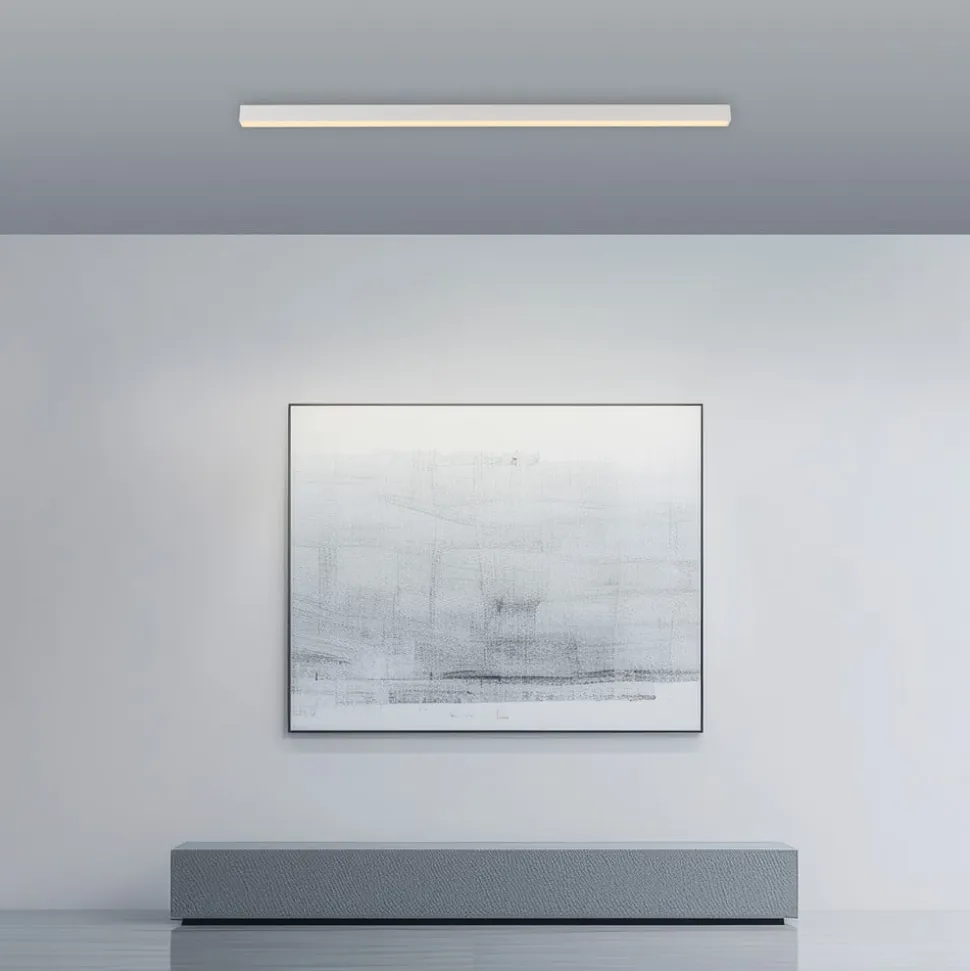 PURE LED-loftlampe Lines, hvid, 110 cm, CCT, fjernbetjening