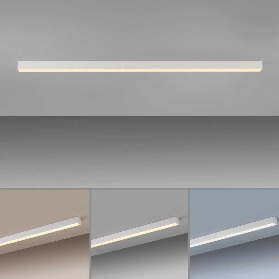 PURE LED-loftlampe Lines, hvid, 110 cm, CCT, fjernbetjening