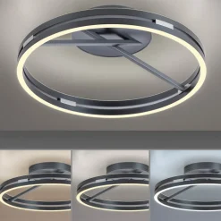 PURE LED-loftlampe Loop, grå, metal, Ø 60 cm, CCT