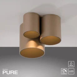 PURE LED-loftlampe til badeværelset Point, bronzefarvet, 18 cm, 3 lyskilder