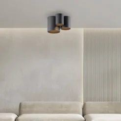 PURE LED-loftlampe til badeværelset Point, sort, længde 18 cm, 3 lyskilder