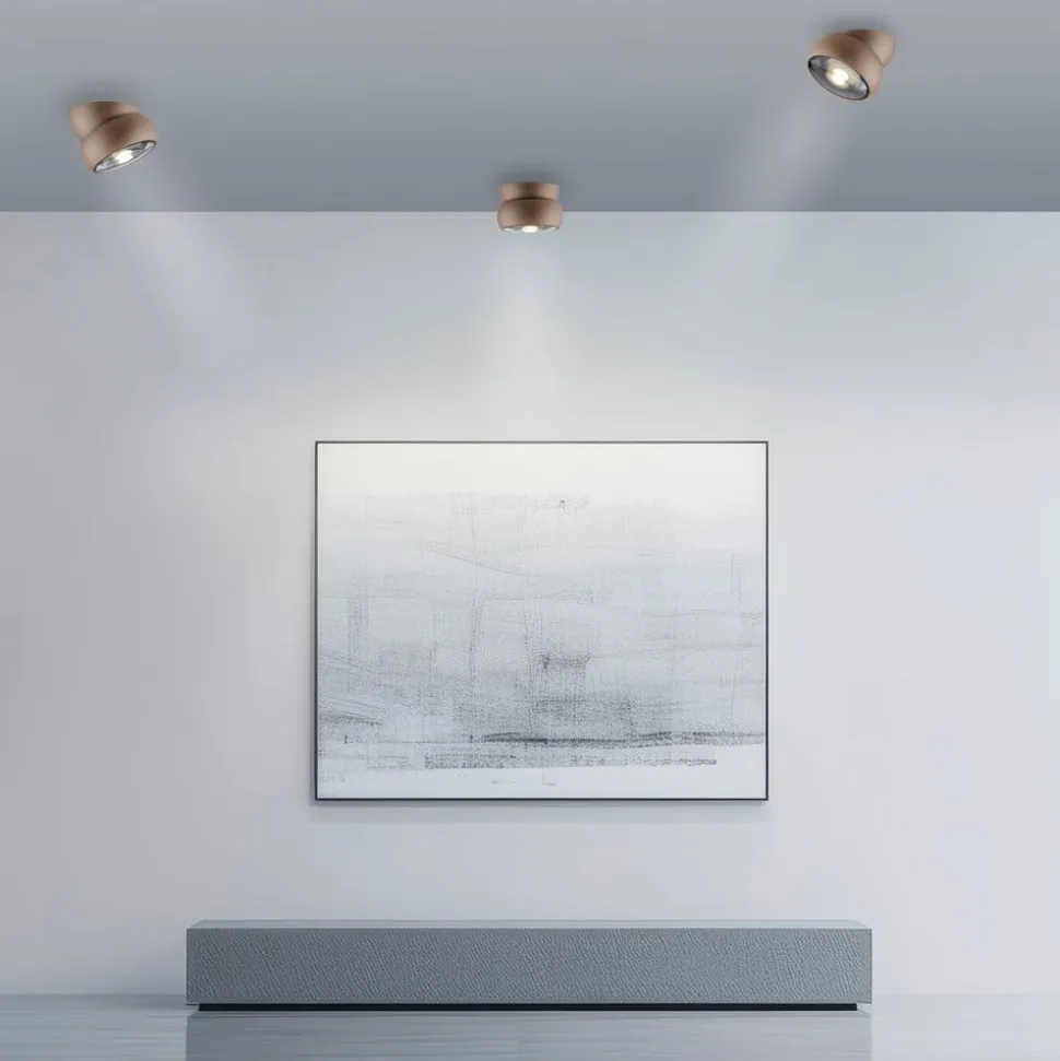 PURE LED-loftspot Move, Ø 12 cm, bronzefarvet, metal/glas