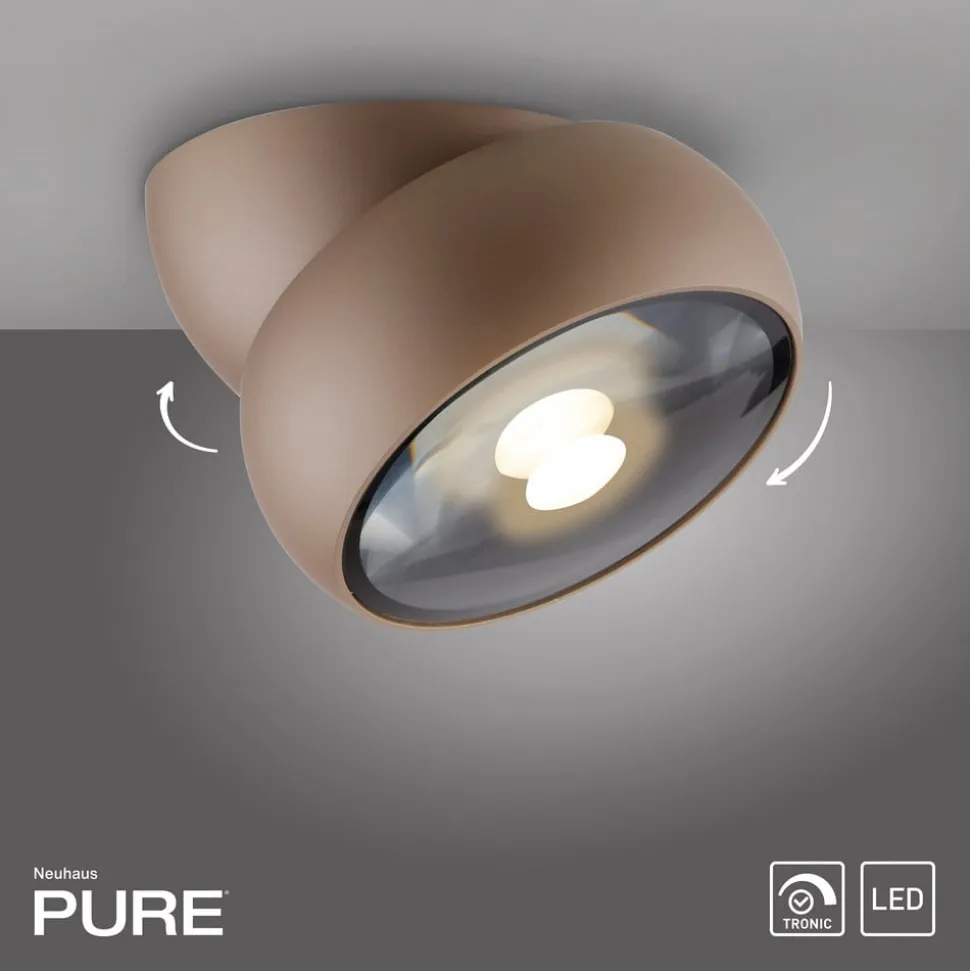 PURE LED-loftspot Move, Ø 12 cm, bronzefarvet, metal/glas