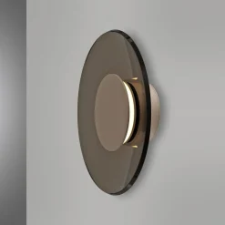 PURE LED-væglampe Moon, bronze, Ø 32 cm, glas/aluminium