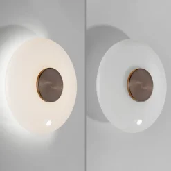 PURE LED-væglampe Vitrum, brun/opalglas/aluminium Ø 22 cm