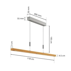 Quitani LED-pendel Nora, eg natur, længde 118 cm