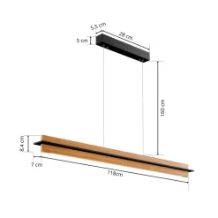 Quitani LED-pendellampe Lexa, eg/sort, længde 118 cm