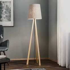 Quitani trebenet gulvlampe Jata, træ, filt, grå