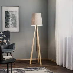 Quitani trebenet gulvlampe Jata, træ, filt, grå