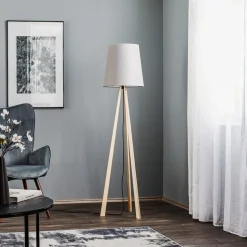 Quitani trebenet gulvlampe Jata, træ, filt, grå