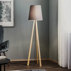 Quitani trebenet gulvlampe Jata, træ, chintz grafit