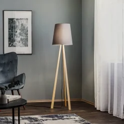 Quitani trebenet gulvlampe Jata, træ, chintz grafit