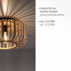 Racoon loftlampe af træ, tykke stivere, Ø 42cm