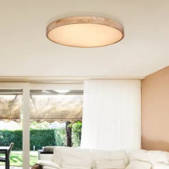 Rainer LED-loftlampe, Ø 80 cm, træ-effekt, metal, CCT