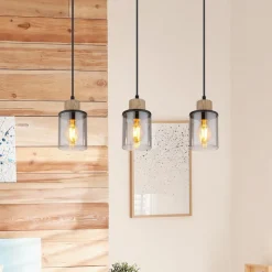 Reid pendellampe, 3 lyskilder, sort/røg