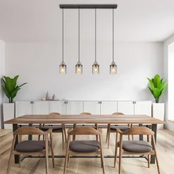 Reid pendellampe, 4 lyskilder, sort/røg