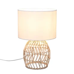 Rike bordlampe, rattanstel og stofskærm