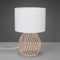 Rike bordlampe, rattanstel og stofskærm