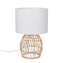 Rike bordlampe, rattanstel og stofskærm