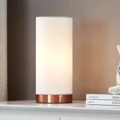 Ronja hvid bordlampe med kobberfarvet fod